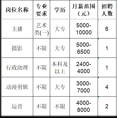 星空文化发展(淄博)有限公司招聘主播,摄影,行政助理,剪辑,运营